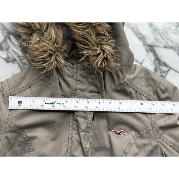 VTG HOLLISTER GRAIL Y2K Olive Bomber Flannel Lined Detachable Fur Trim Hoodie - Picture 12 of 16